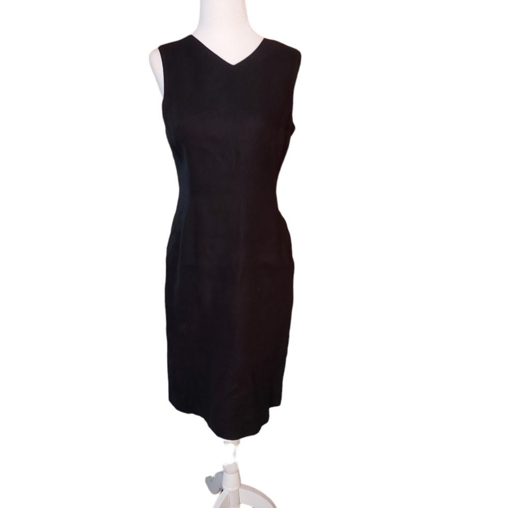 Talbots 4 Midi Dress Irish Linen Vneck Sleeveless cut out black date Nig…